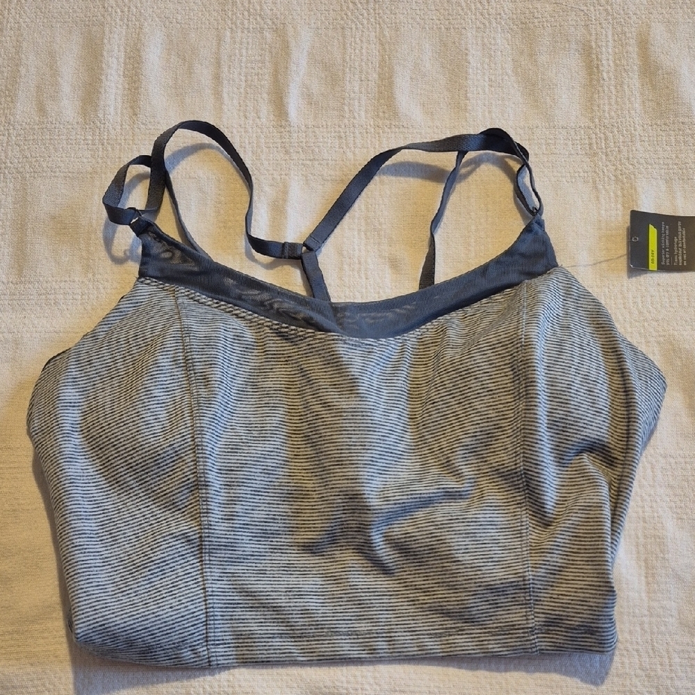 Old Navy women's size Large crop top bra & shelf, light support gray stripe NWT